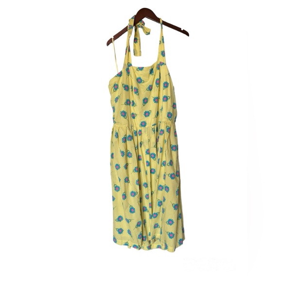 Vintage J. Peterman Yellow Floral Halter Dress - Picture 1 of 7